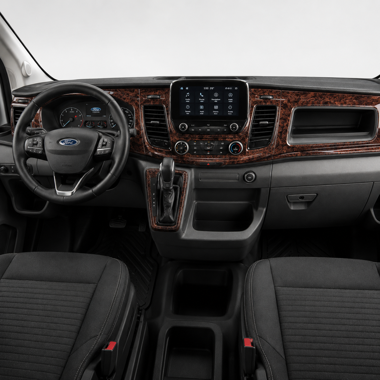Ford New Transit front cockpit with dark burl wood trim concept