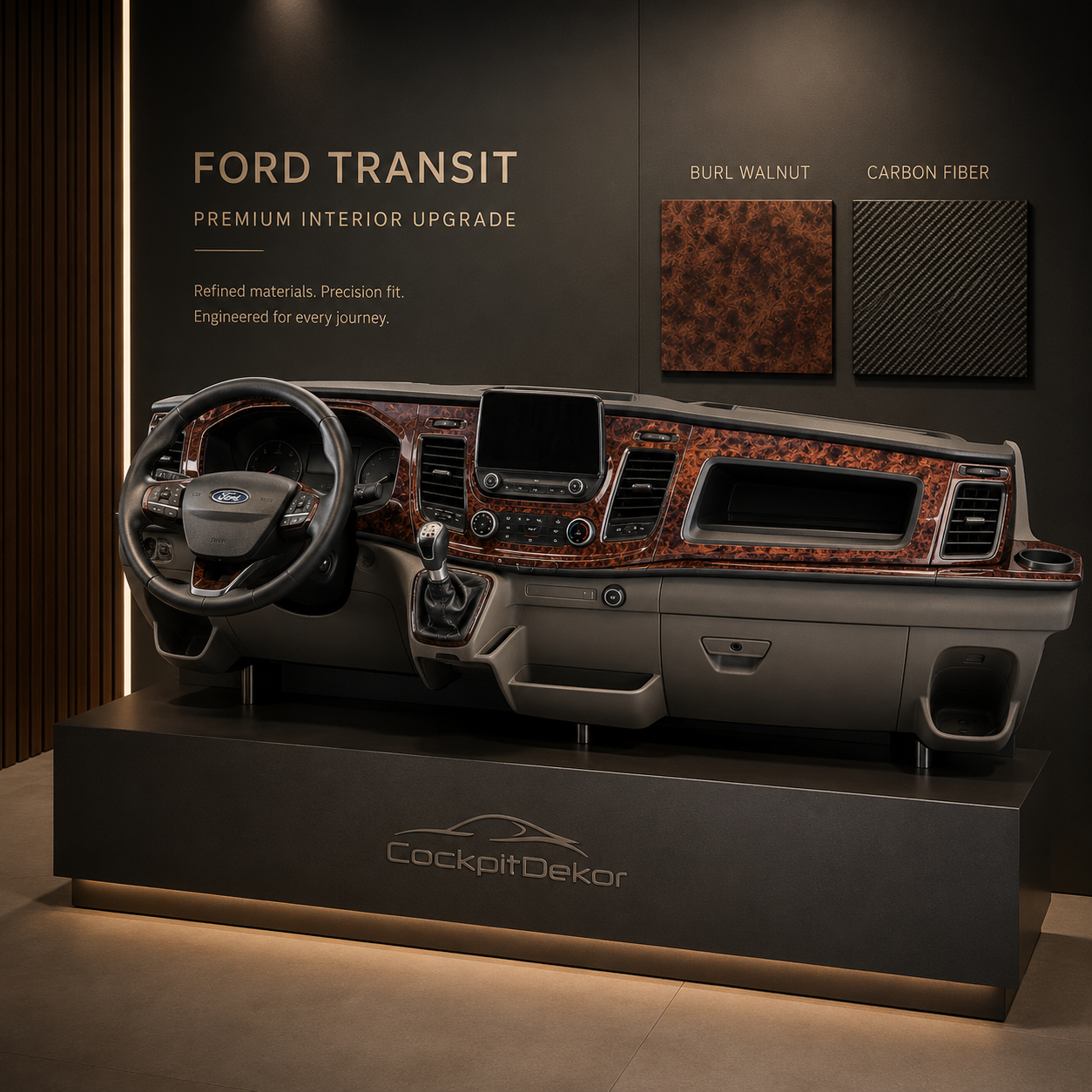 Ford Transit stand concept with wood and carbon-look cockpit trim